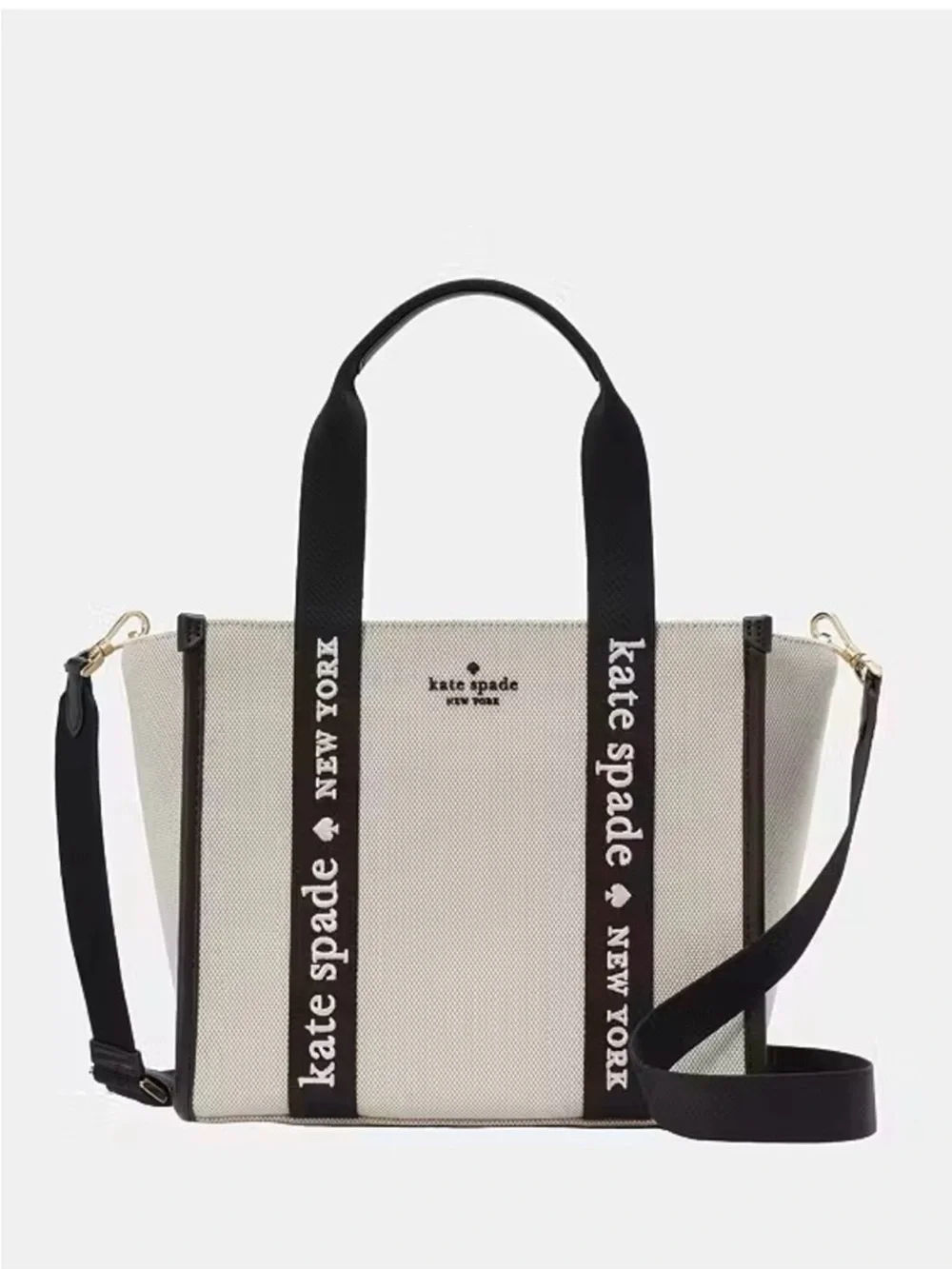 kate spade New York Natural Canvas Tote with Black Straps